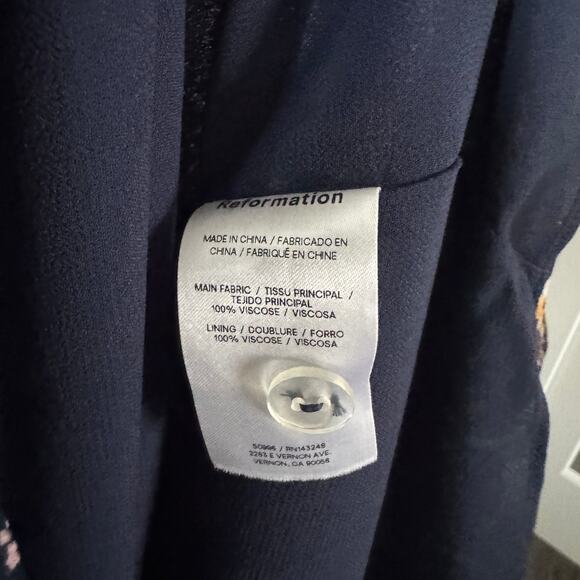 Reformation Kallie Navy Floral Side Slit Dress 2 Sleeveless Green Yellow Midi - Picture 7 of 7